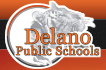 DelanoPublicSchools-logo-small Tiger profile in circle with orange text