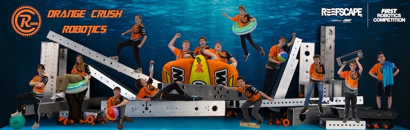 Orange Crush Robotics 3026 Team photo 2025 - REEFSCAPE theme